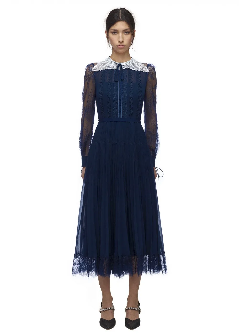 Lace Trim Midi Dress (Navy)