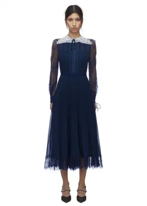 Lace Trim Midi Dress (Navy)