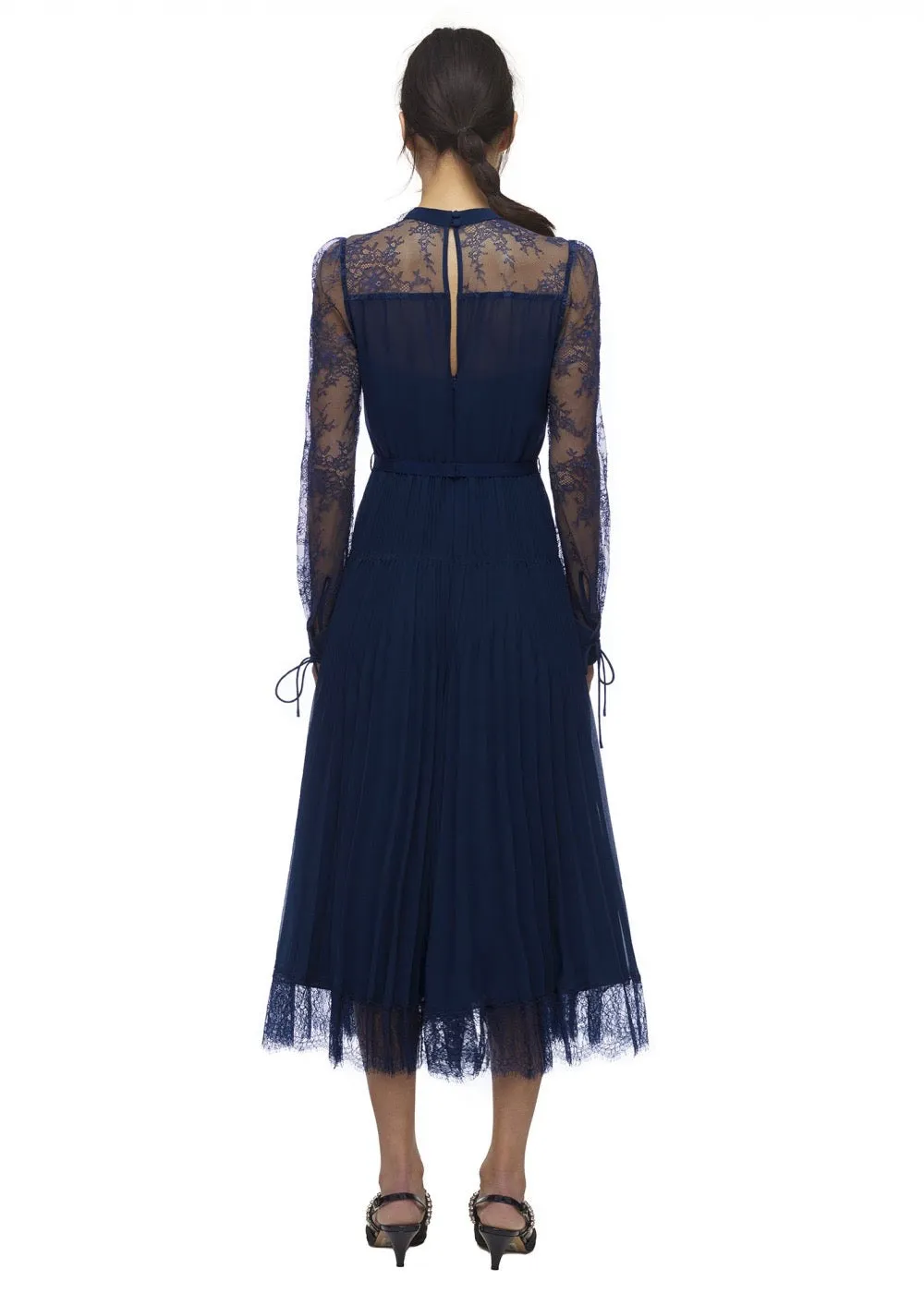 Lace Trim Midi Dress (Navy)