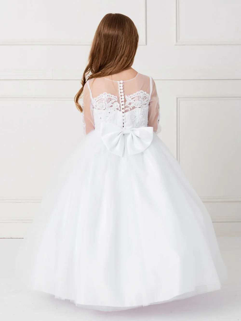 Large Bow & Long Sleeves Dress