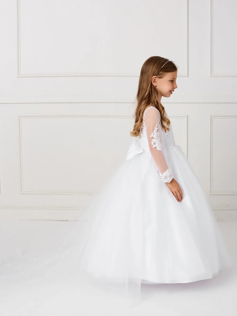 Large Bow & Long Sleeves Dress