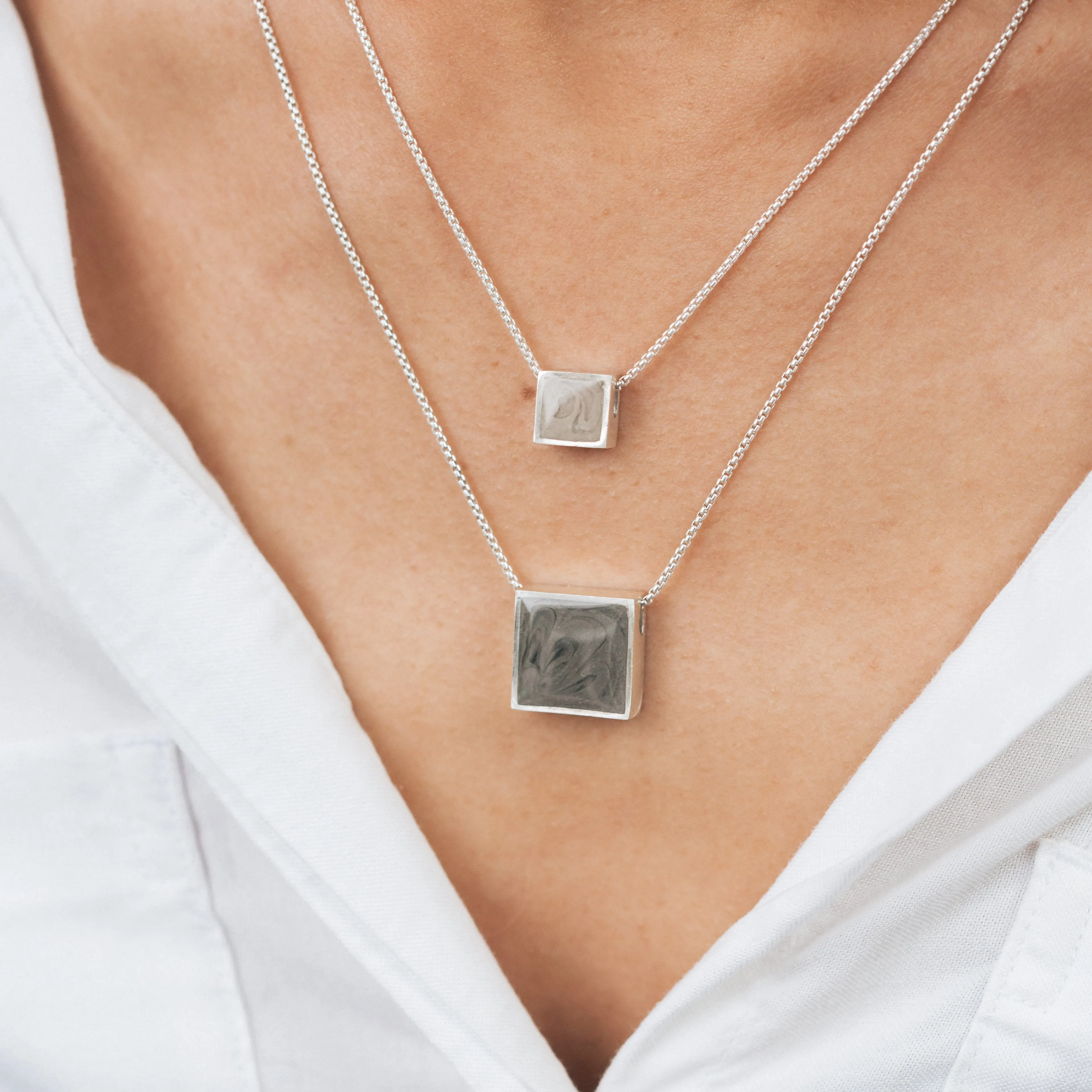 Large Sliding Square Cremation Necklace in 14K Yellow Gold