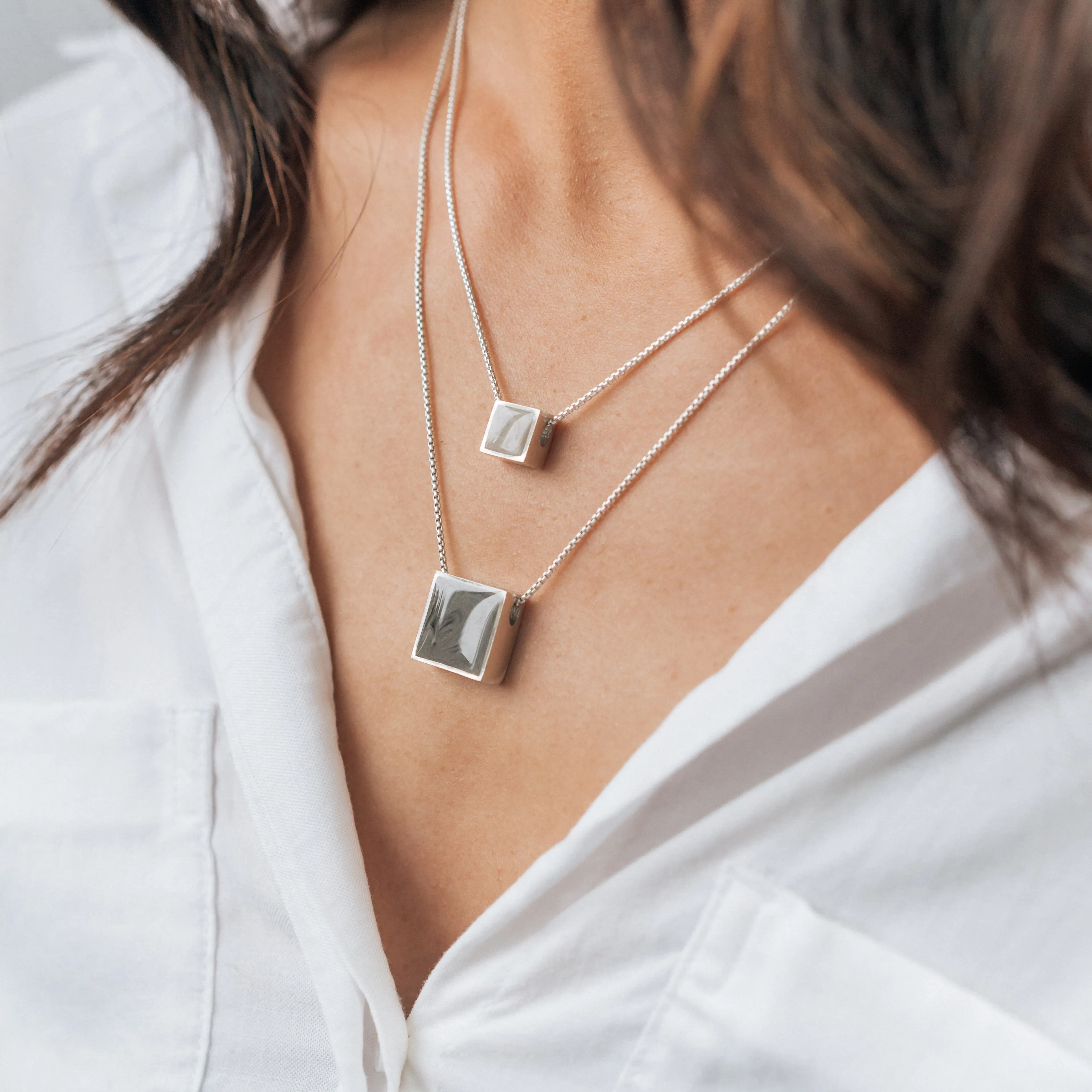 Large Sliding Square Cremation Necklace in 14K Yellow Gold