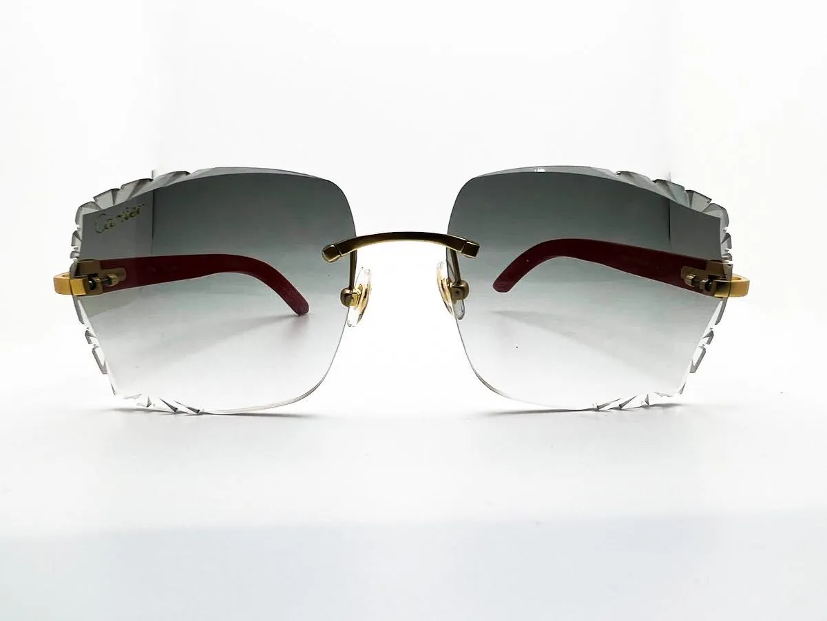 Limited Editon Brushed Gold Cherry Wood with Smoke Grey Square Diamond Cut Lenses