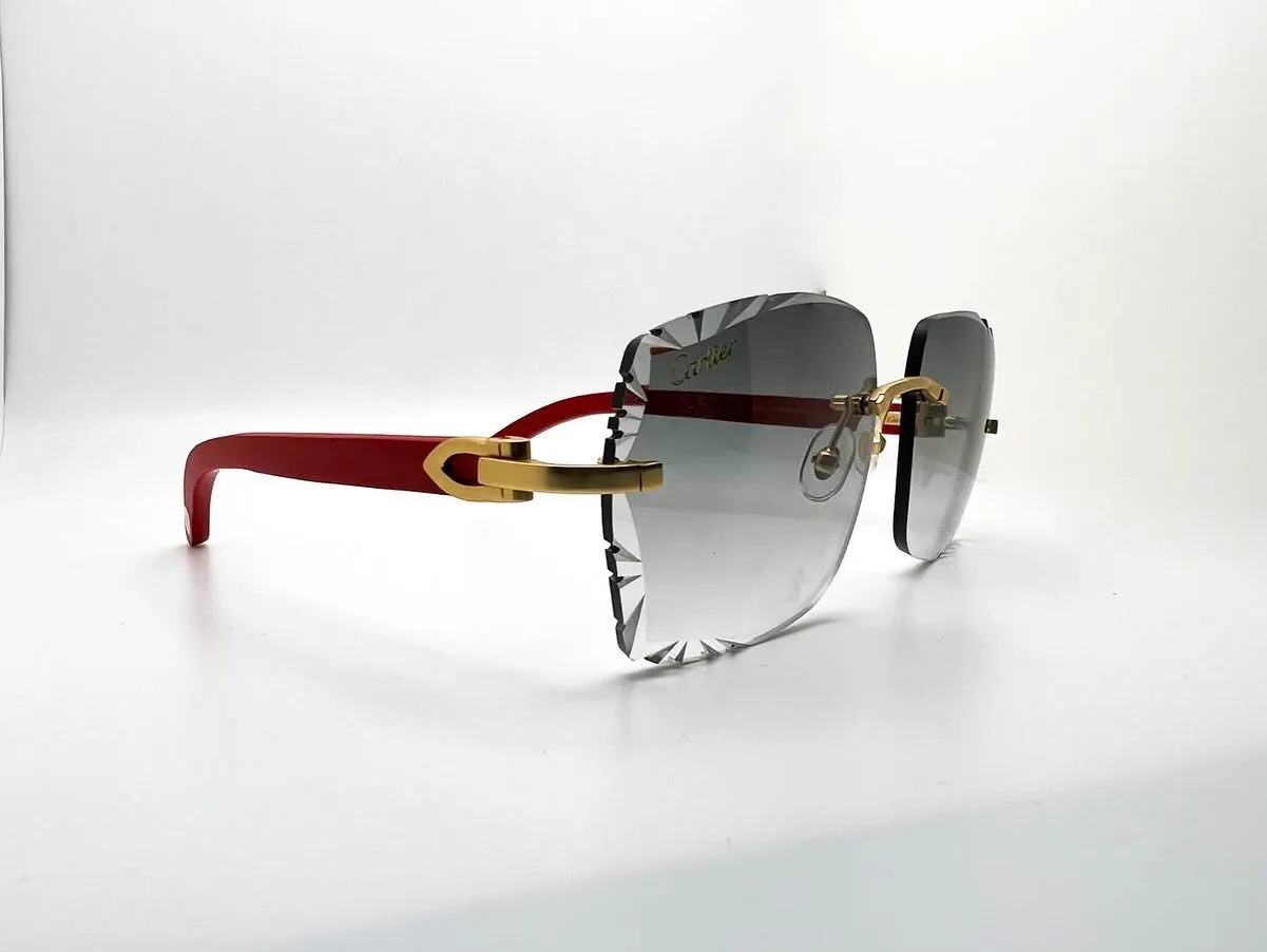 Limited Editon Brushed Gold Cherry Wood with Smoke Grey Square Diamond Cut Lenses