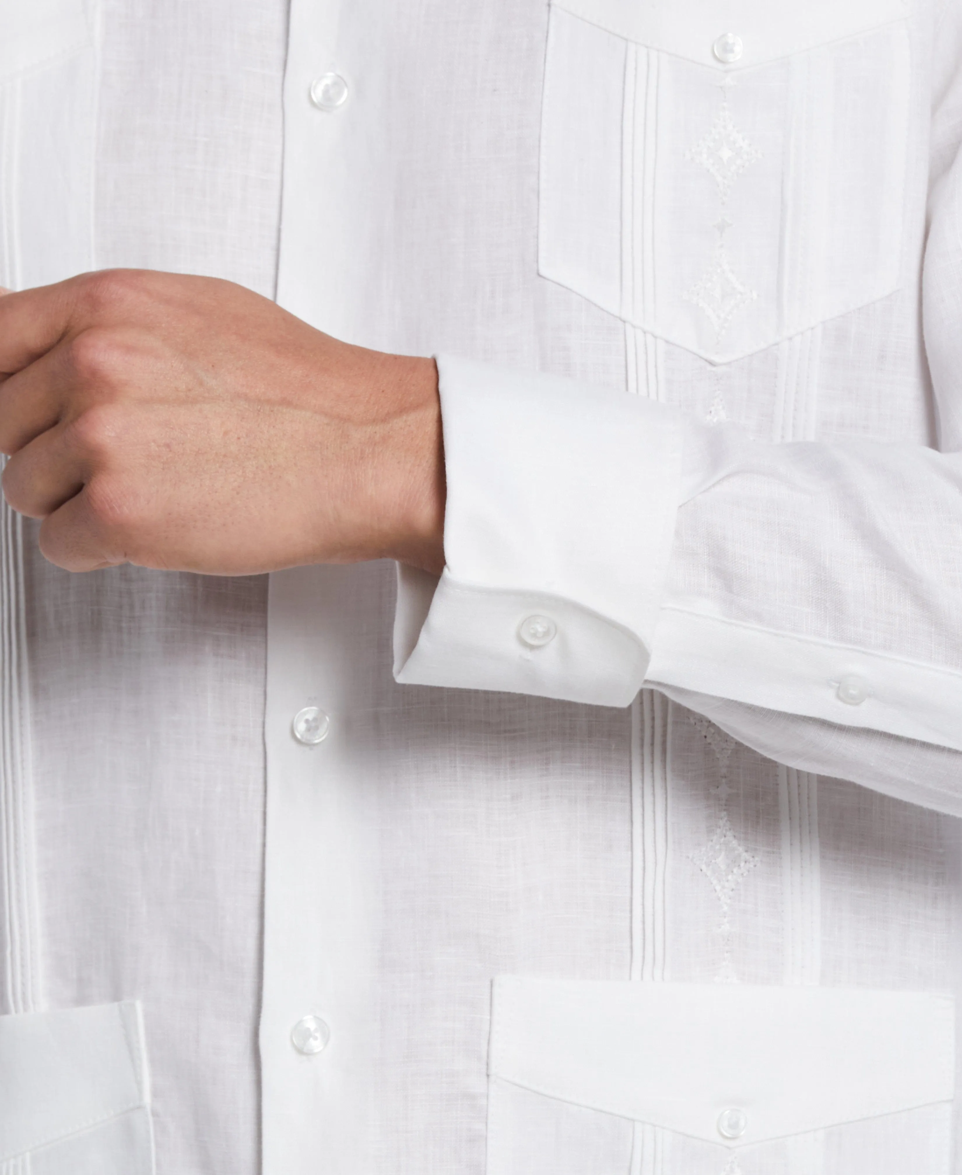 Linen Embroidered French Cuff Guayabera Shirt
