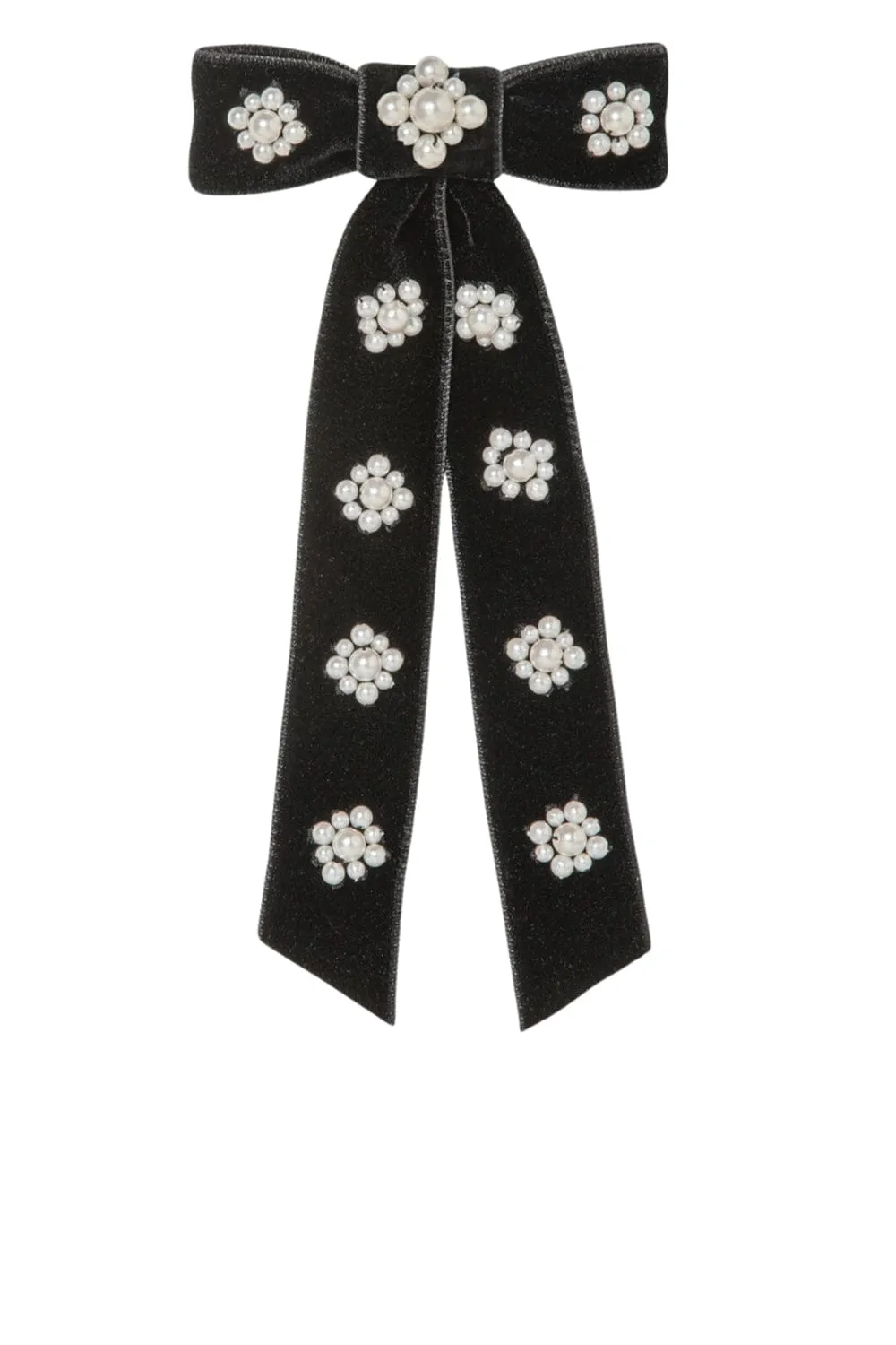 Lynette Black Velvet Pearl Bow Barrette