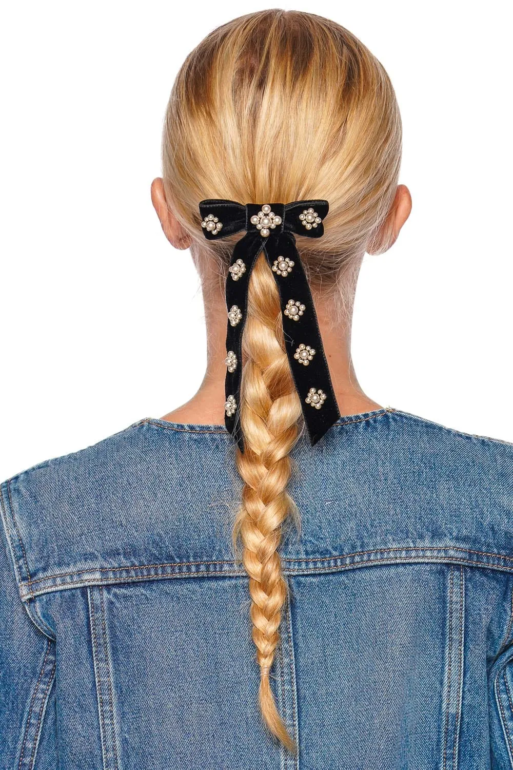 Lynette Black Velvet Pearl Bow Barrette