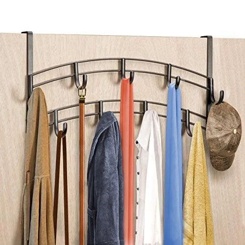 Lynk Over Door Accessory Holder - Scarf, Belt, Hat, Jewelry Hanger - 9 Hook Organizer Rack - Bronze