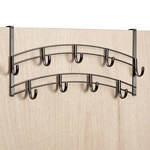 Lynk Over Door Accessory Holder - Scarf, Belt, Hat, Jewelry Hanger - 9 Hook Organizer Rack - Bronze