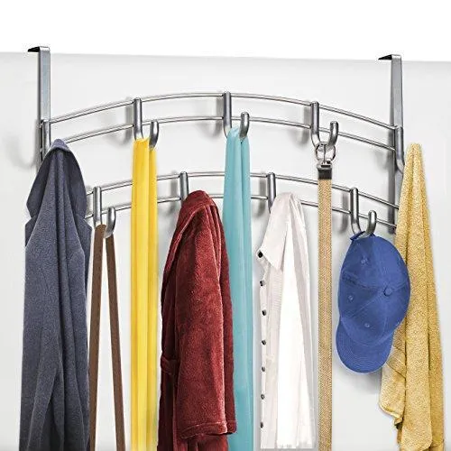 Lynk Over Door Accessory Holder - Scarf, Belt, Hat, Jewelry Hanger - 9 Hook Organizer Rack - Platinum