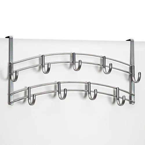 Lynk Over Door Accessory Holder - Scarf, Belt, Hat, Jewelry Hanger - 9 Hook Organizer Rack - Platinum