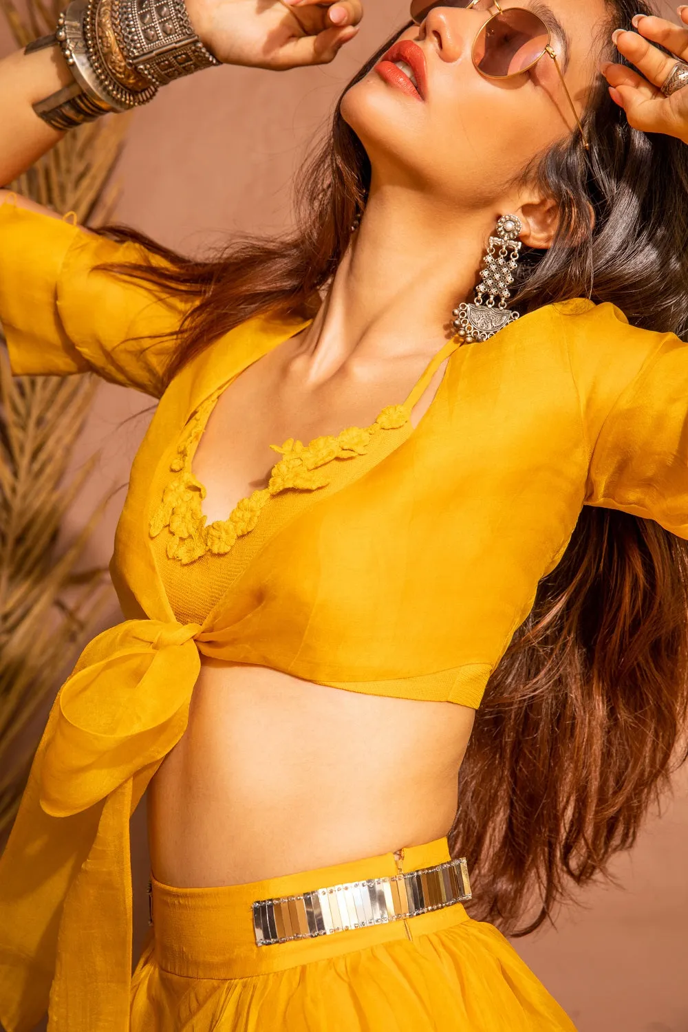 Mango bow crop set with the cherry dupatta
