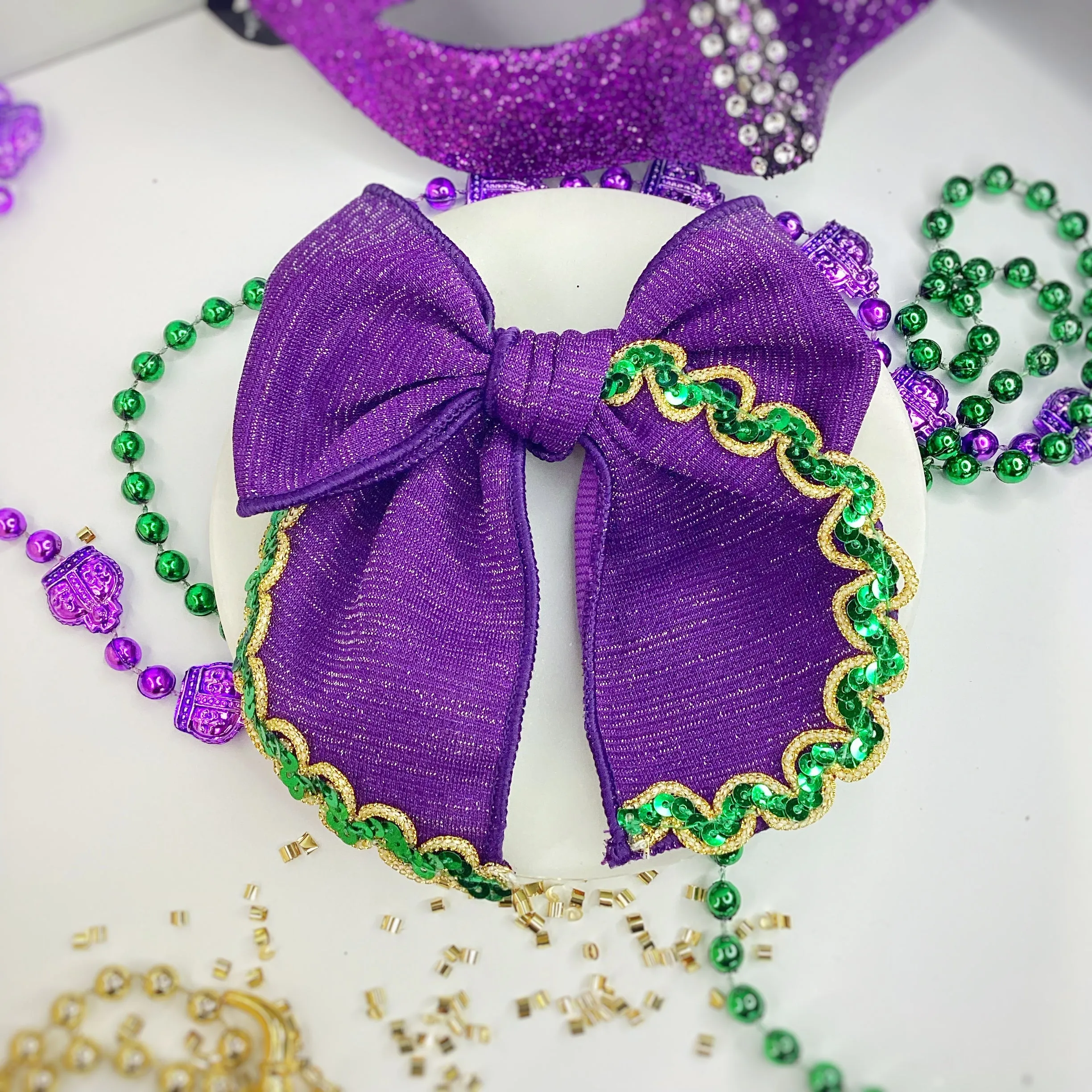 Mardi Gras Trimmed Pre-Tied Bow Strips