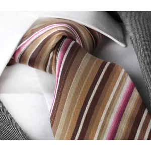 Men' s Fashion Brown White Pink Neck Tie With Gift Box