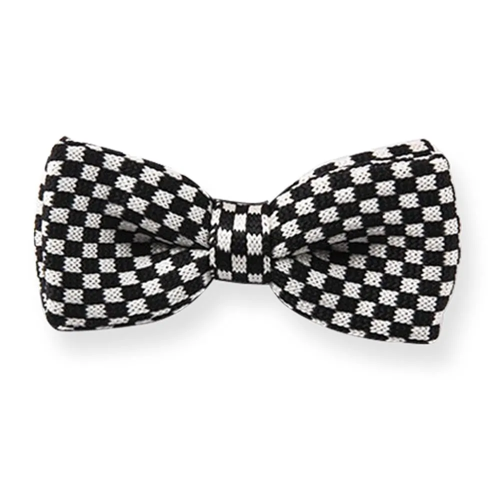 Men's Black With White Checkers Silk Knitted Bow Tie