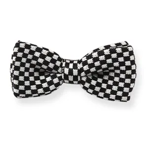 Men's Black With White Checkers Silk Knitted Bow Tie