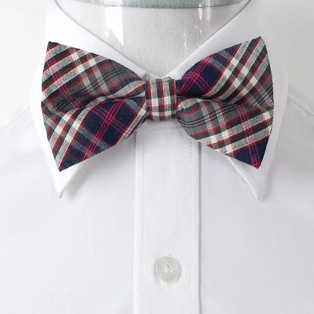Men's  Blue & Pink Nova Plaid Pre-Tied Bow Tie