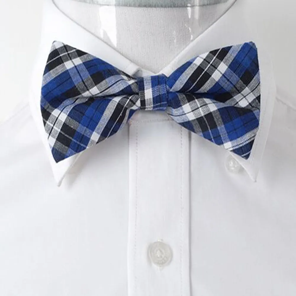 Men's Blue White & Black Silk Pre-Tied Bow Tie