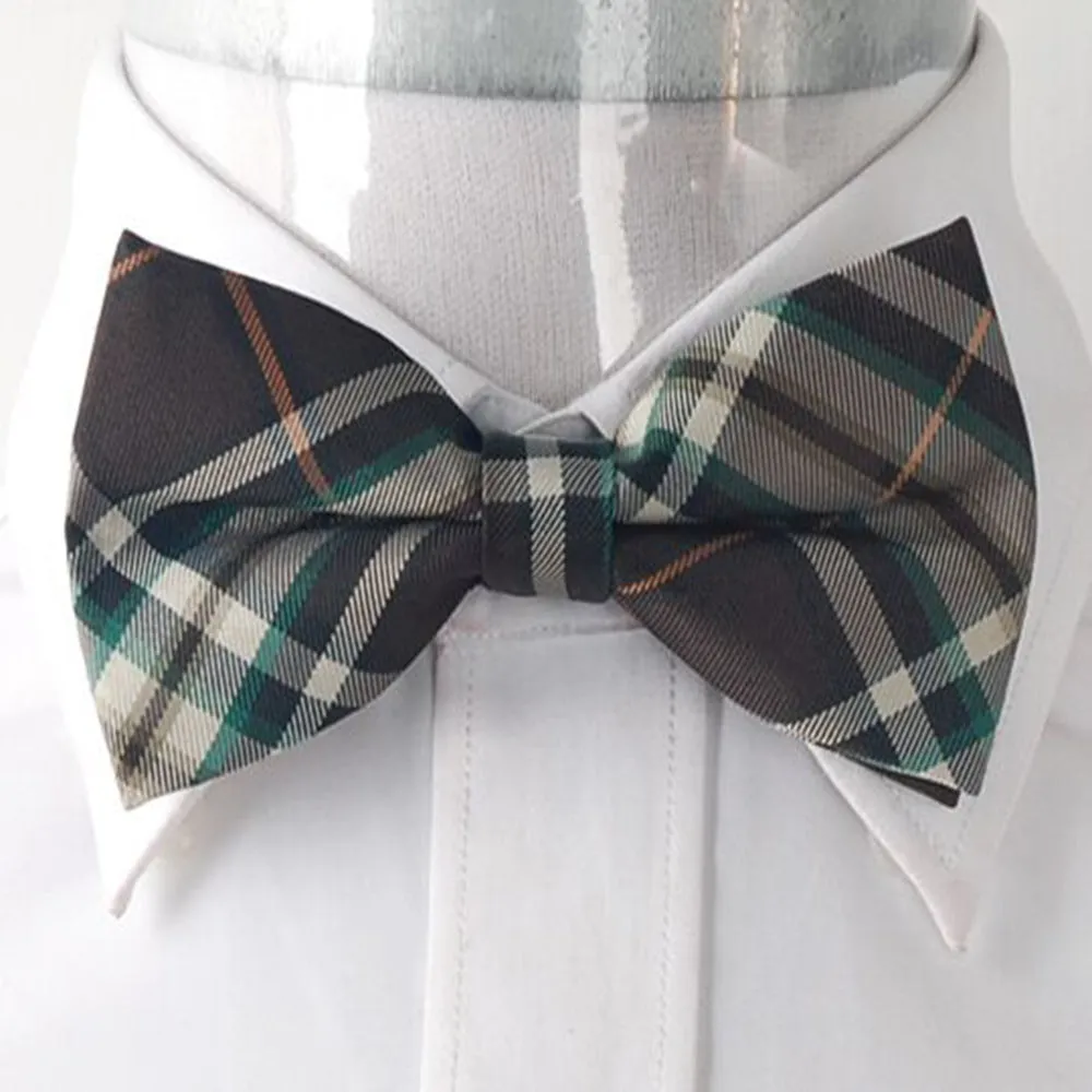 Men's Brown Thick Nova Plaid Silk Pre-Tied Bow Tie