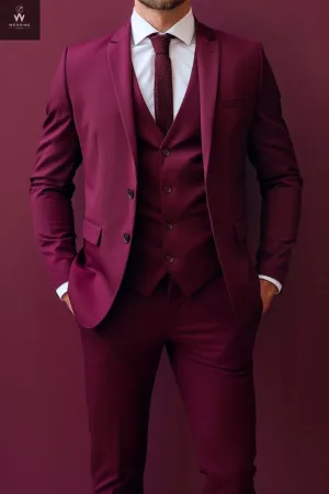 Men's Burgundy Three-Piece Suit for Weddings - Custom Made and Bespoke Tailored Suits