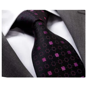 Men's Fashion Black Pink Squares Checkered Neck Tie Gift Box
