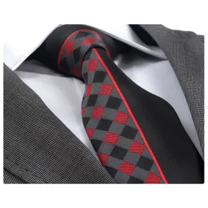 Men's Fashion Red Plaid Half Black Tie Silk Neck Tie Gift Box