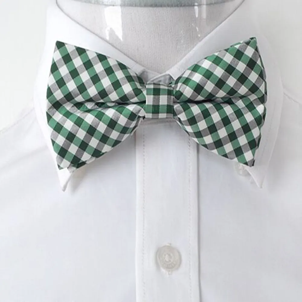 Men's Green & White Checkers Silk Pre-Tied Bow Tie
