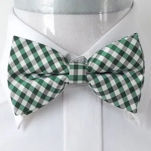 Men's Green & White Checkers Silk Pre-Tied Bow Tie