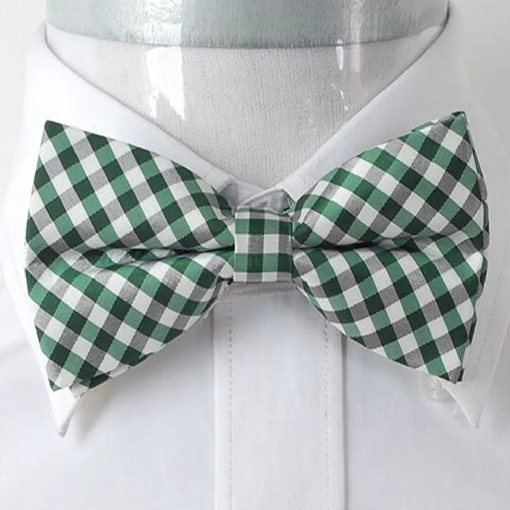 Men's Green & White Checkers Silk Pre-Tied Bow Tie
