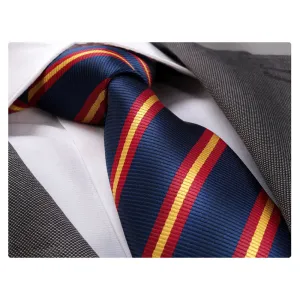 Men's jacquard Blue Red Yellow Lines Premium Neck Tie With Gift Box