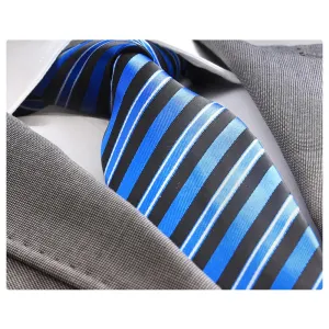 Men's jacquard Metallic Blue and Black Lines Premium Neck Tie With Gift Box