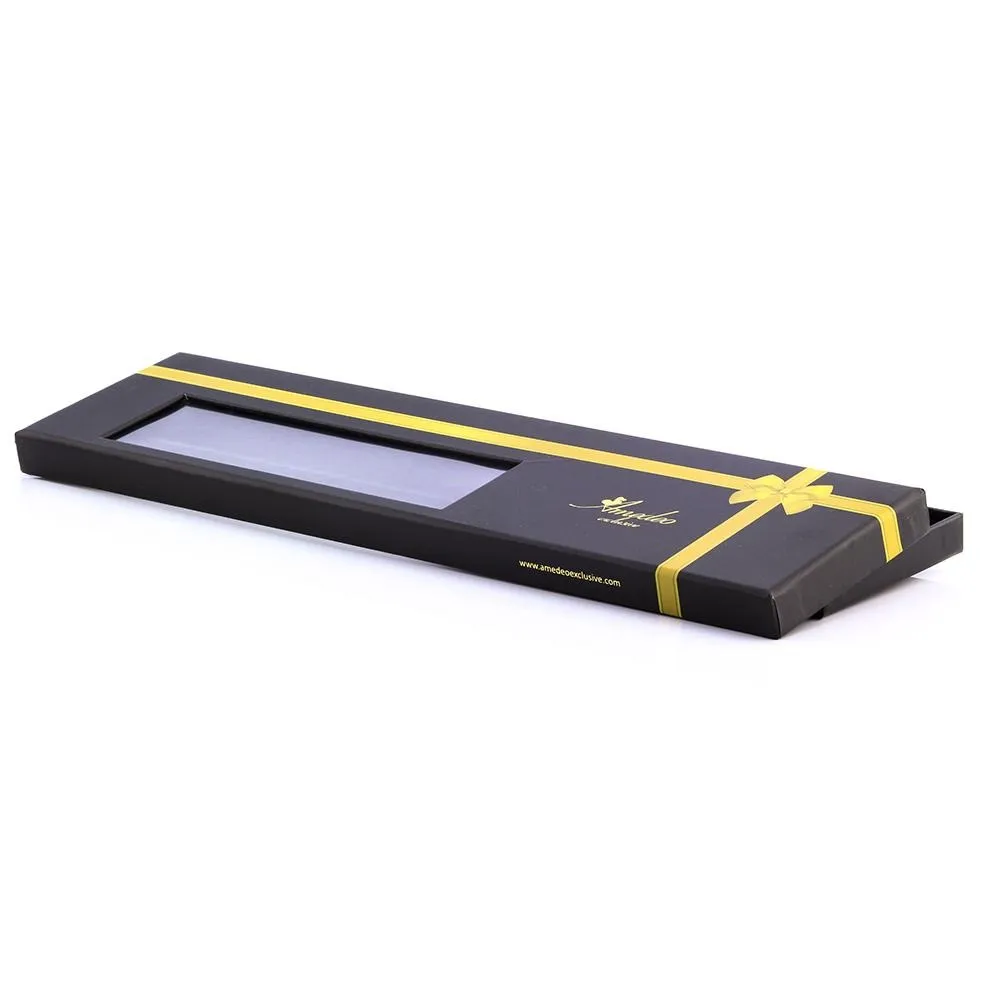 Men's jacquard Metallic Blue and Black Lines Premium Neck Tie With Gift Box