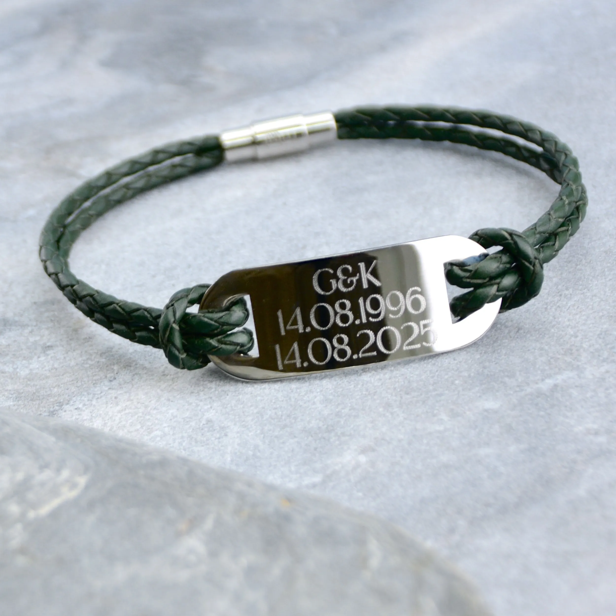 Men's Personalised Double Strand Leather ID Bracelet