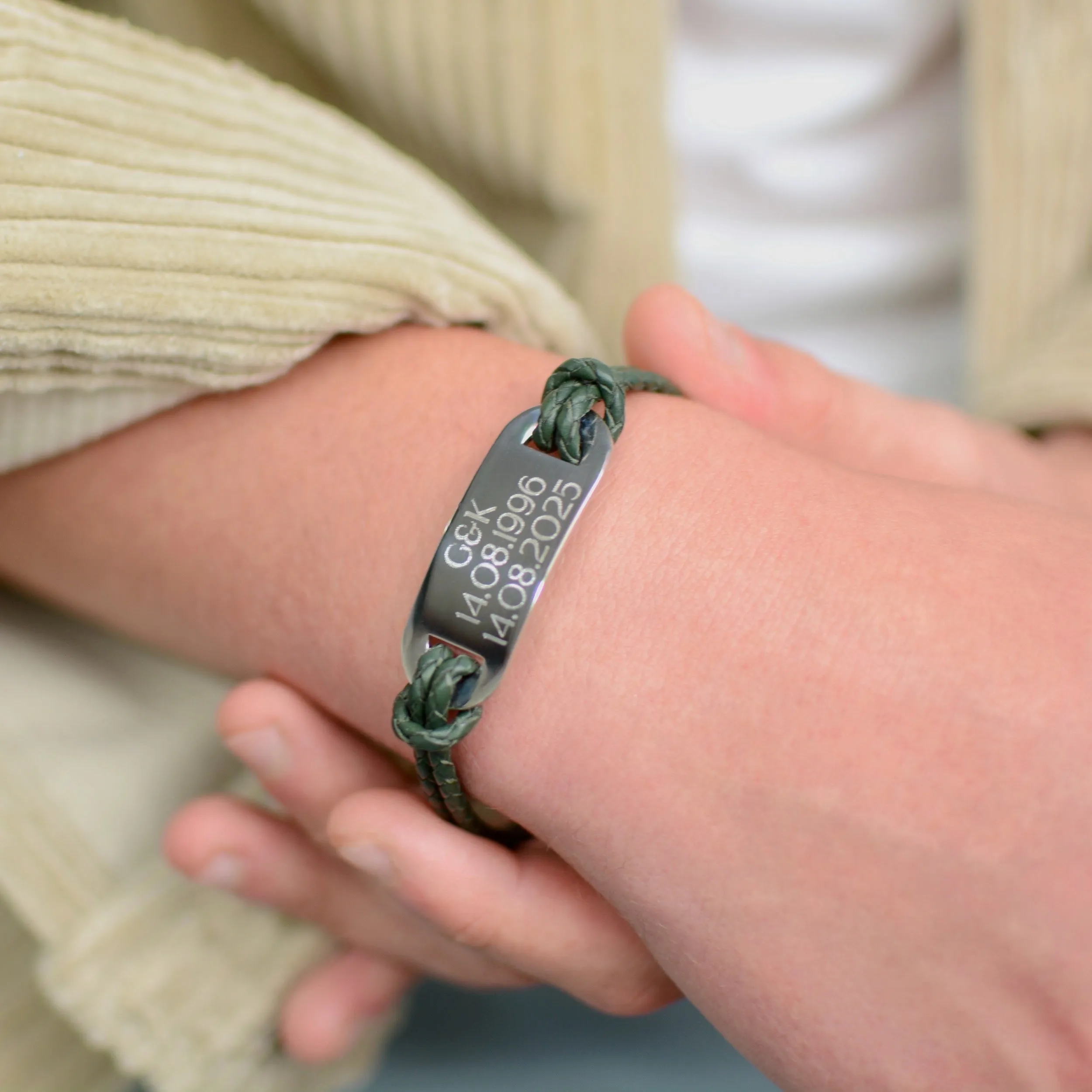 Men's Personalised Double Strand Leather ID Bracelet