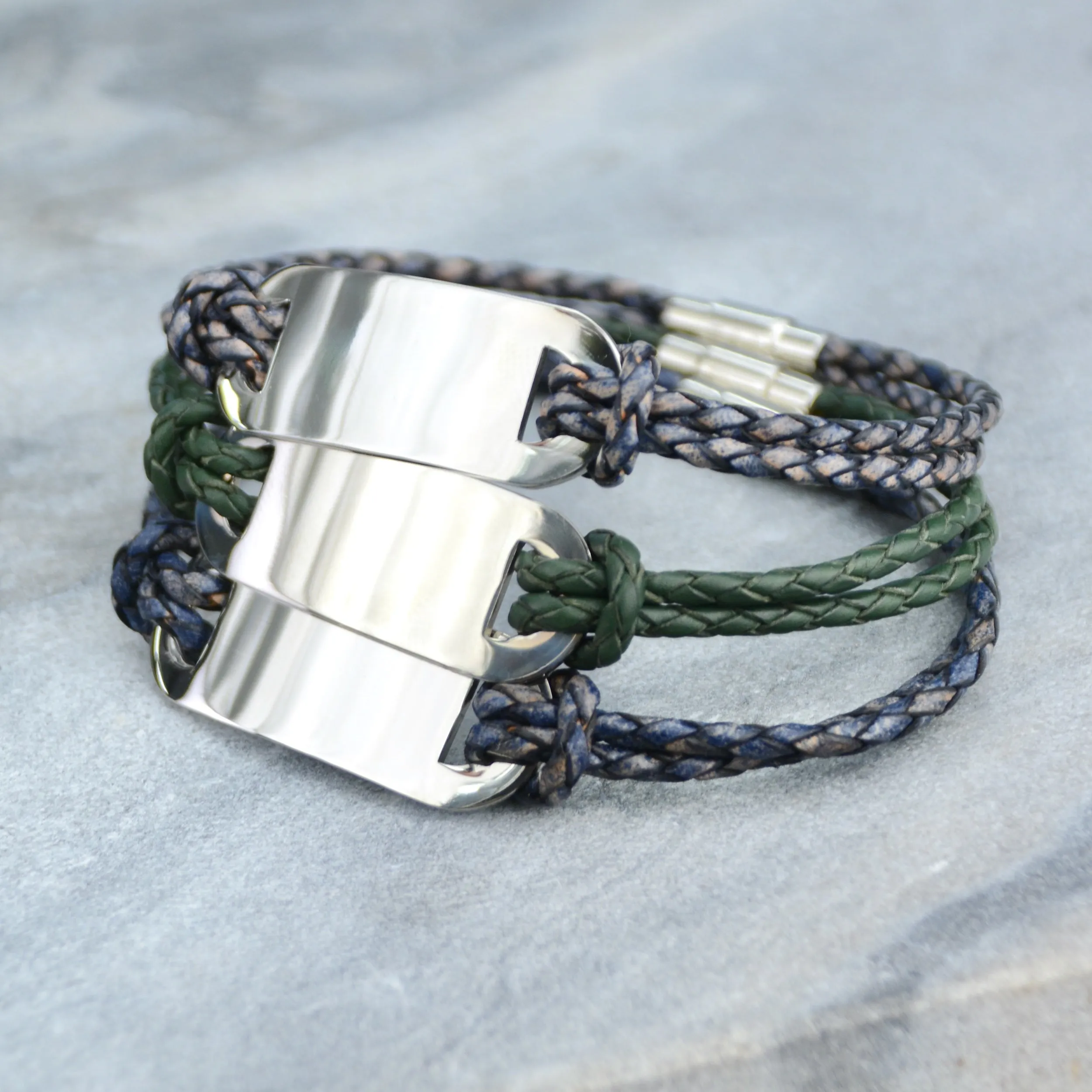 Men's Personalised Double Strand Leather ID Bracelet