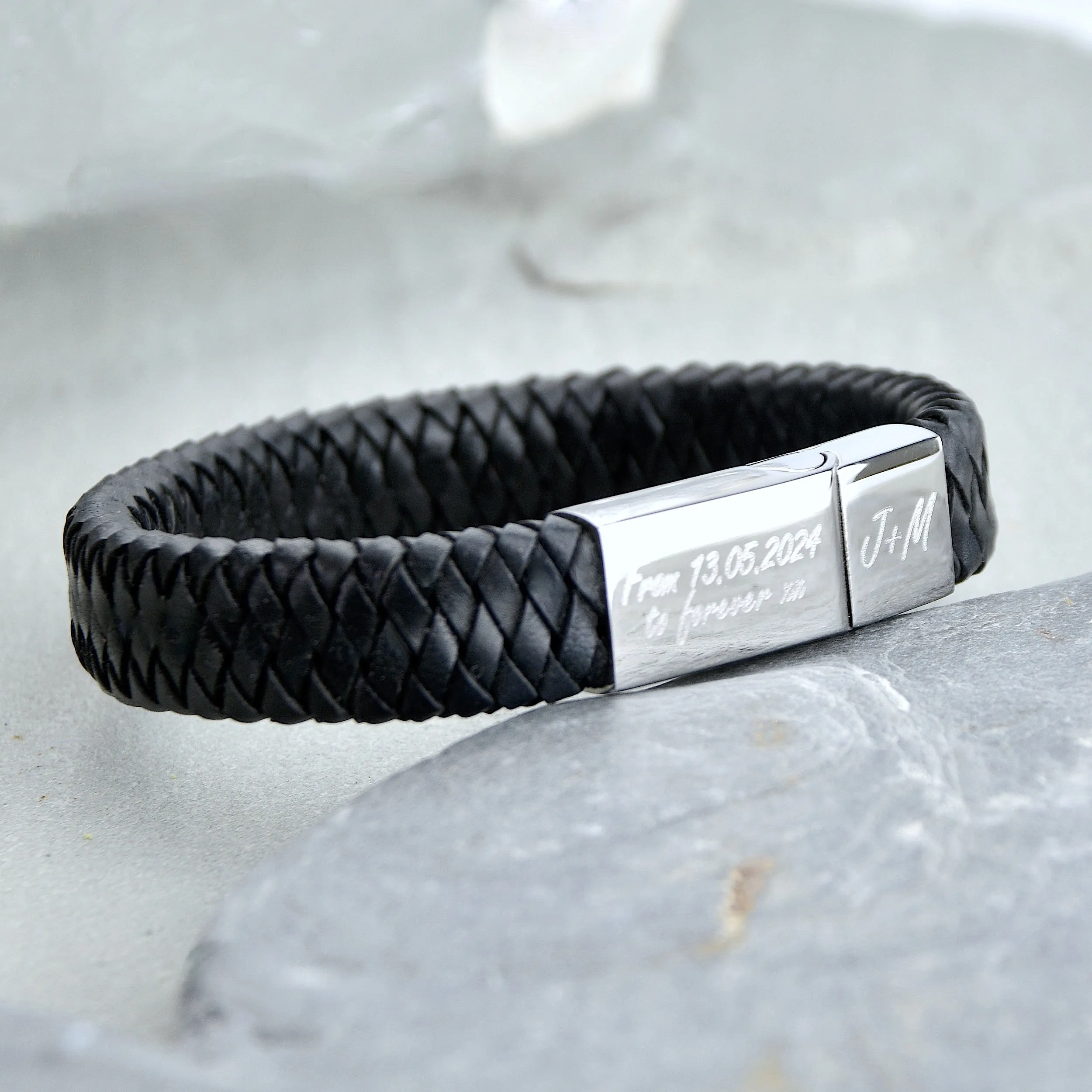 Men's Personalised Leather Message Plait Bracelet