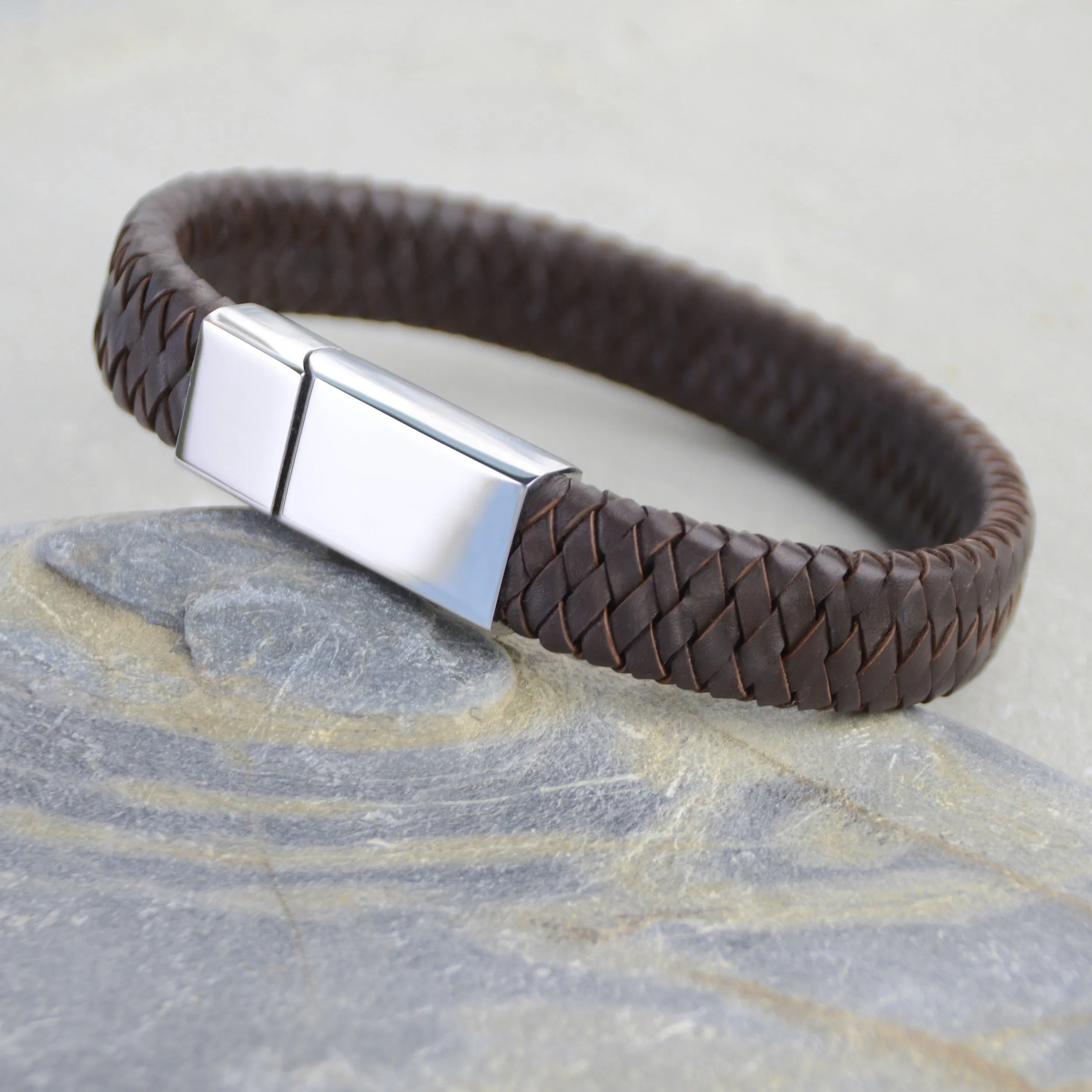Men's Personalised Leather Message Plait Bracelet
