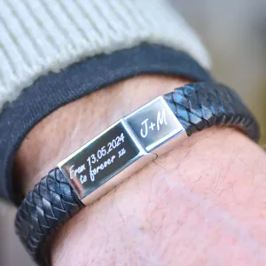 Men's Personalised Leather Message Plait Bracelet