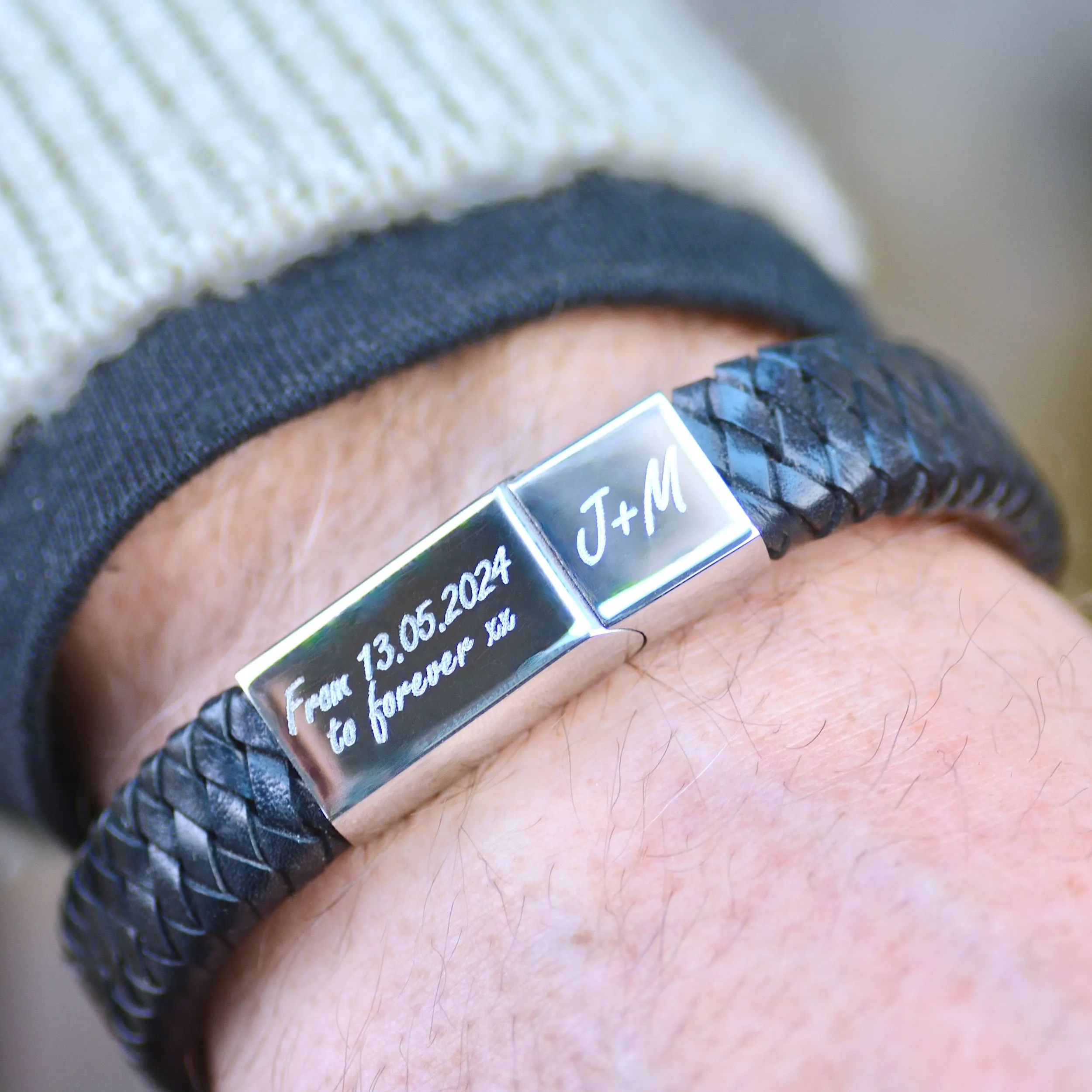 Men's Personalised Leather Message Plait Bracelet