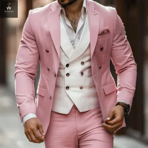 Men's Pink Three-Piece Suit – Bespoke Wedding Attire, Custom Tailored Suits for Men