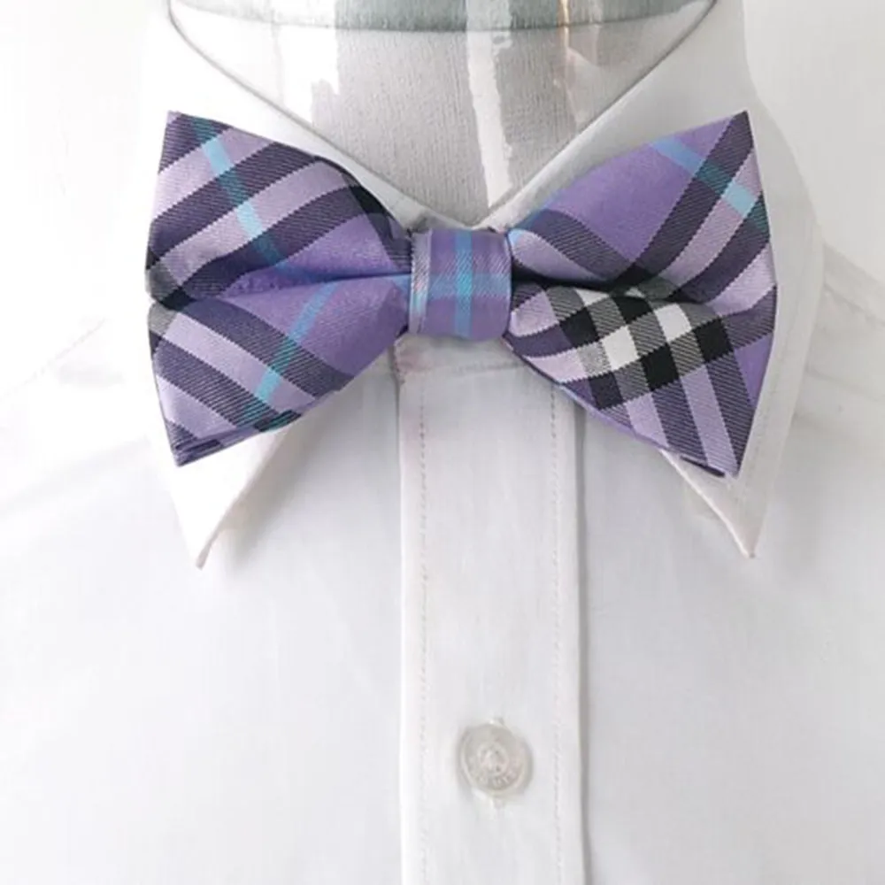 Men's Purple Thick Nova Plaid Silk Pre-Tied Bow Tie