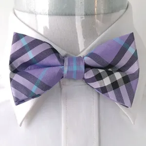 Men's Purple Thick Nova Plaid Silk Pre-Tied Bow Tie