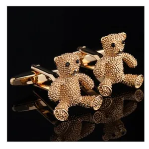 Mens Stainless Steel Gold Bears Cufflinks for Shirt with Box - Hand Crafted Perfect Gift