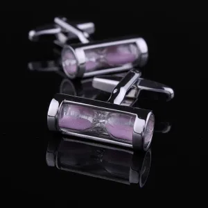 Men's Stainless Steel Pink Hour Glass Cufflinks with Box