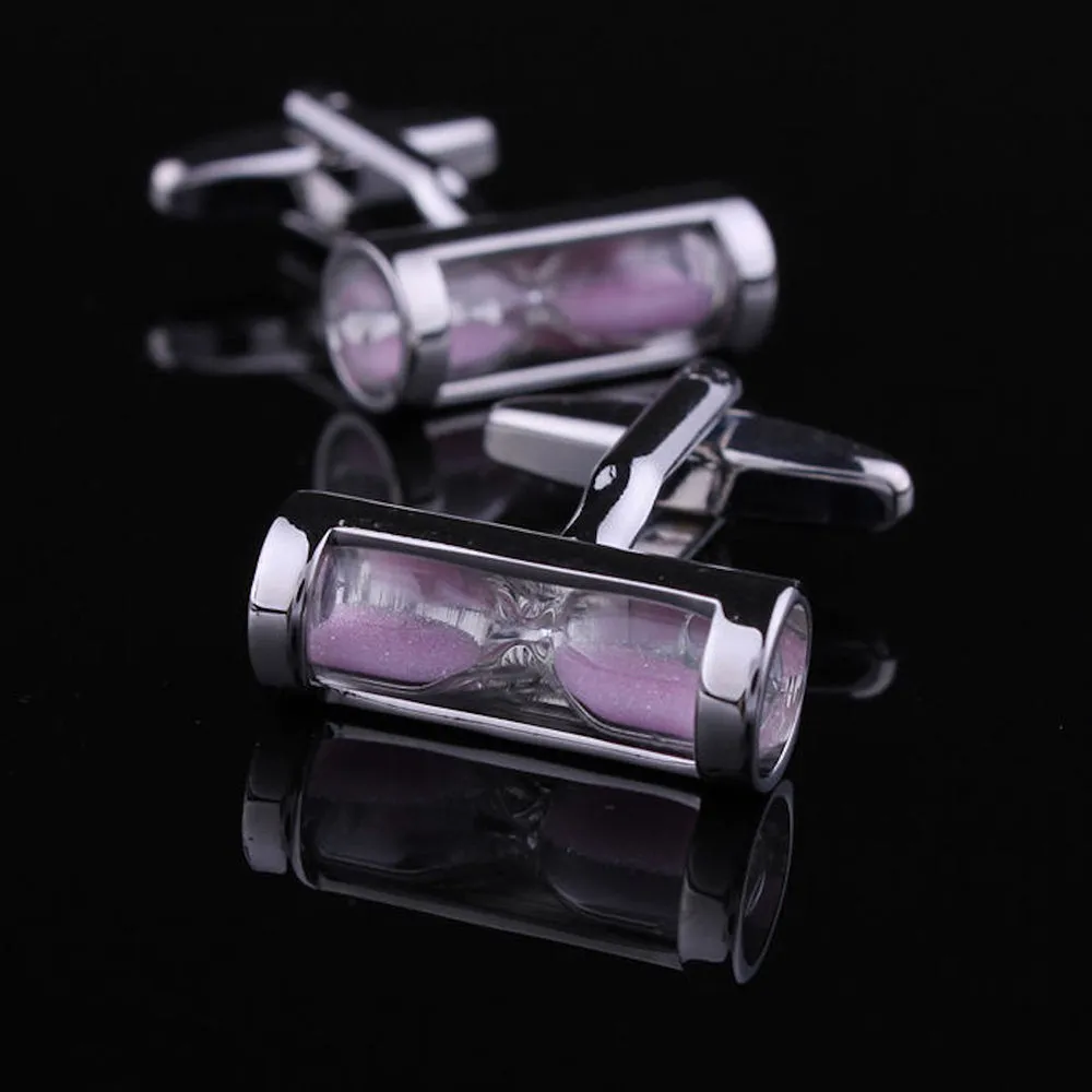 Men's Stainless Steel Pink Hour Glass Cufflinks with Box