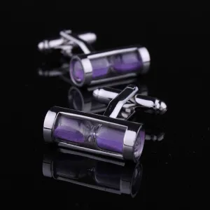 Men's Stainless Steel Purple Hour Glass Cufflinks with Box