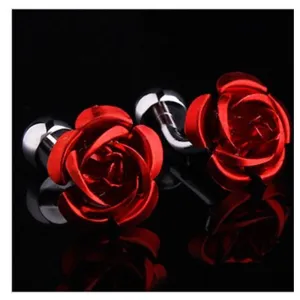 Men's Stainless Steel Red Rose Cufflinks With Box