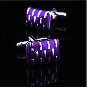 Men's Stainless Steel Silver with purple rectangular stone Cufflinks with Box