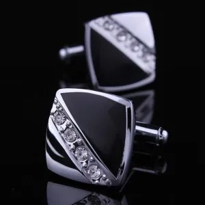 Mens Stainless Steel Square Cubic Zirconia Cufflinks for Shirt with Box - Hand Crafted Perfect Gift